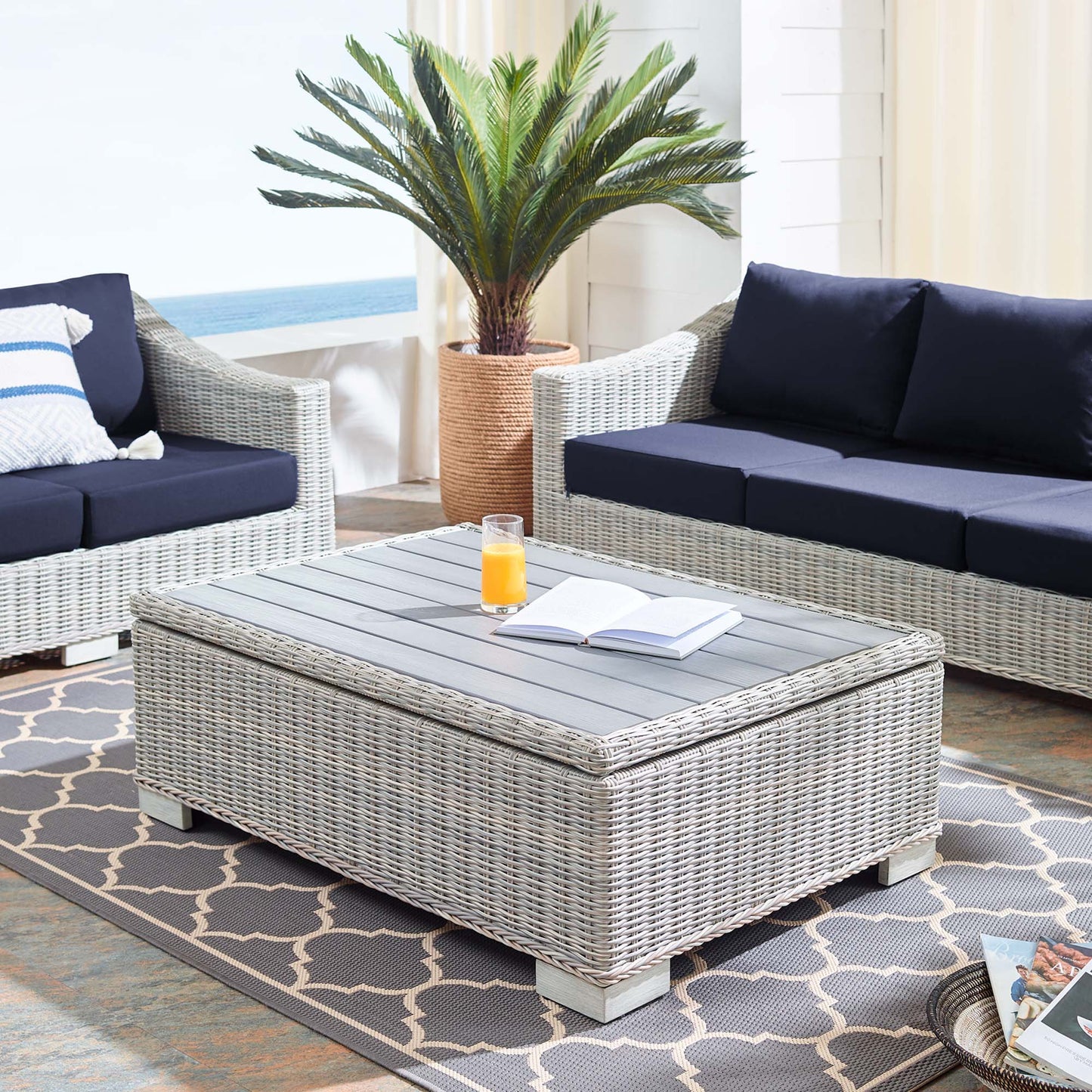 Conway 45" Outdoor Patio Wicker Rattan Coffee Table in Light Gray by Modway (3982)