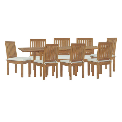 Marina 9 Piece Outdoor Patio Teak Dining Set with Extension Table in Natural White by Modway