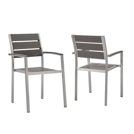 Shore Outdoor Patio Aluminum Dining Armchair Set of 2 in Silver Gray by Modway (4042)