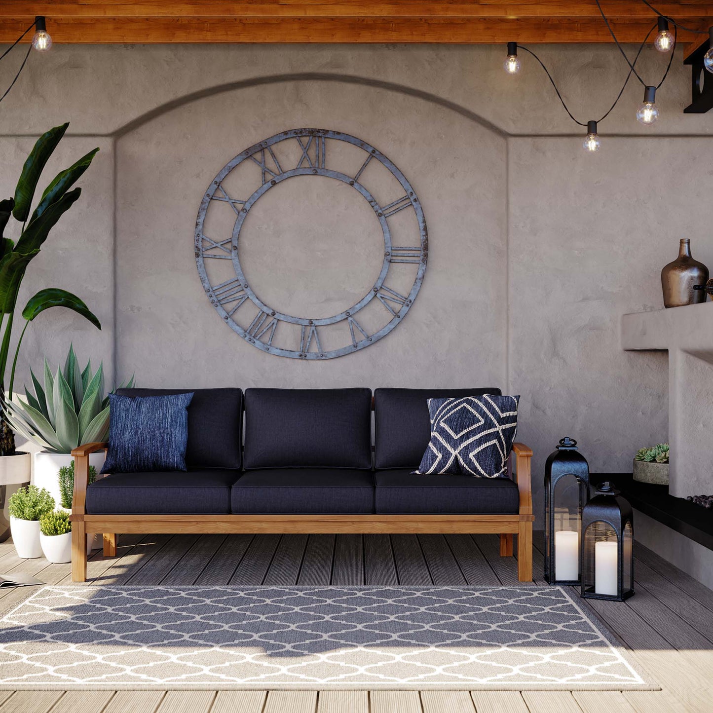 Marina Outdoor Patio Teak Sofa in Natural Navy by Modway (4176)