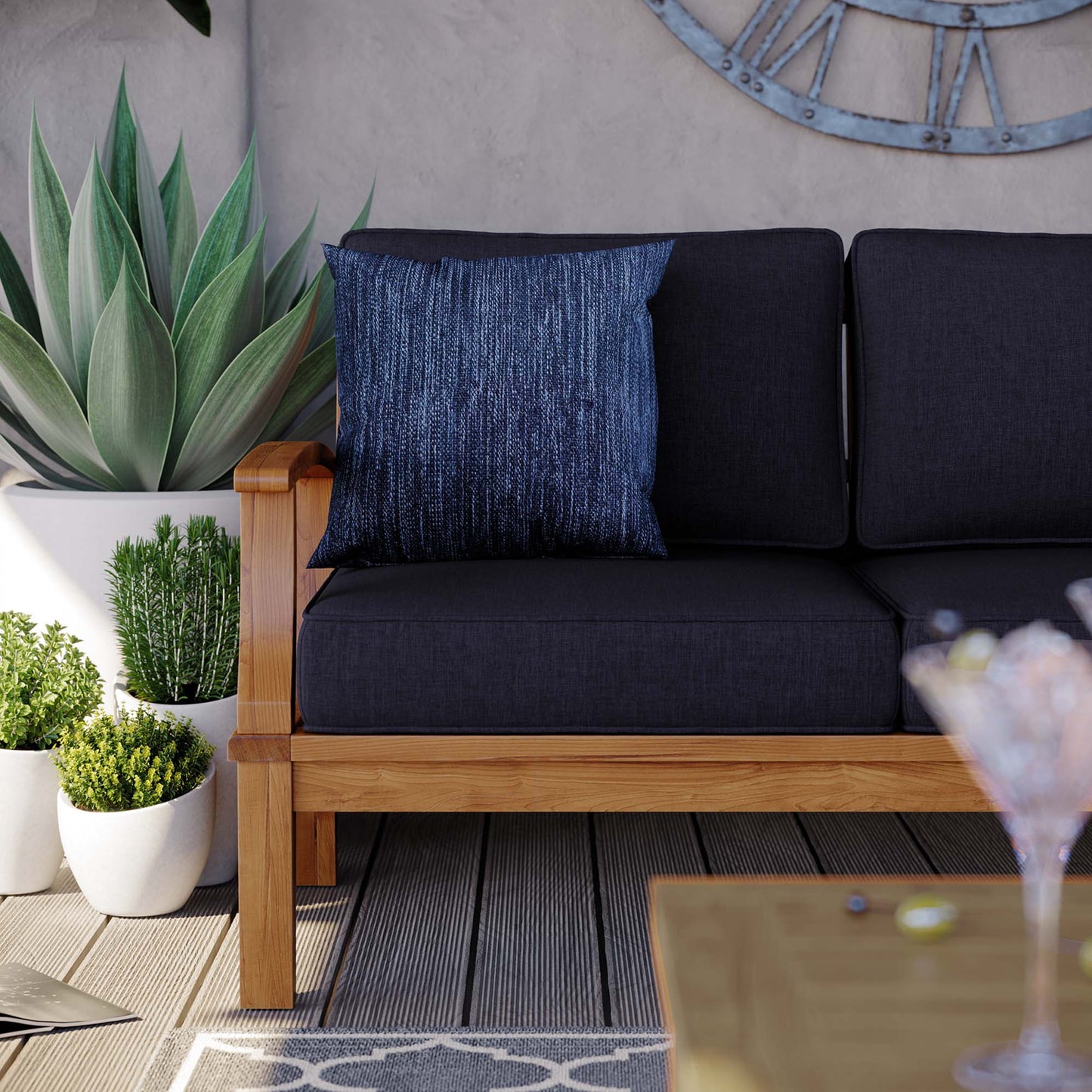 Marina Outdoor Patio Teak Sofa in Natural Navy by Modway (4176)