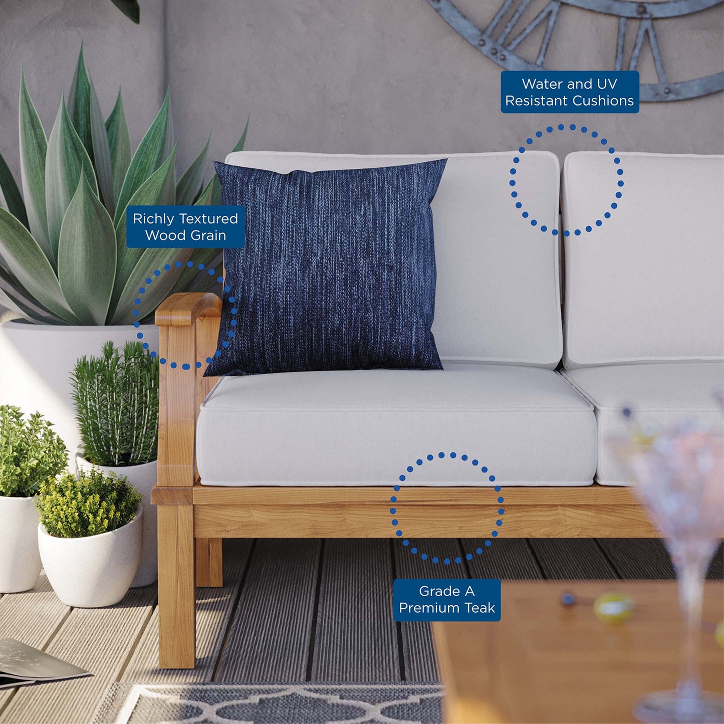 Marina Outdoor Patio Teak Sofa in Natural White by Modway (4176)