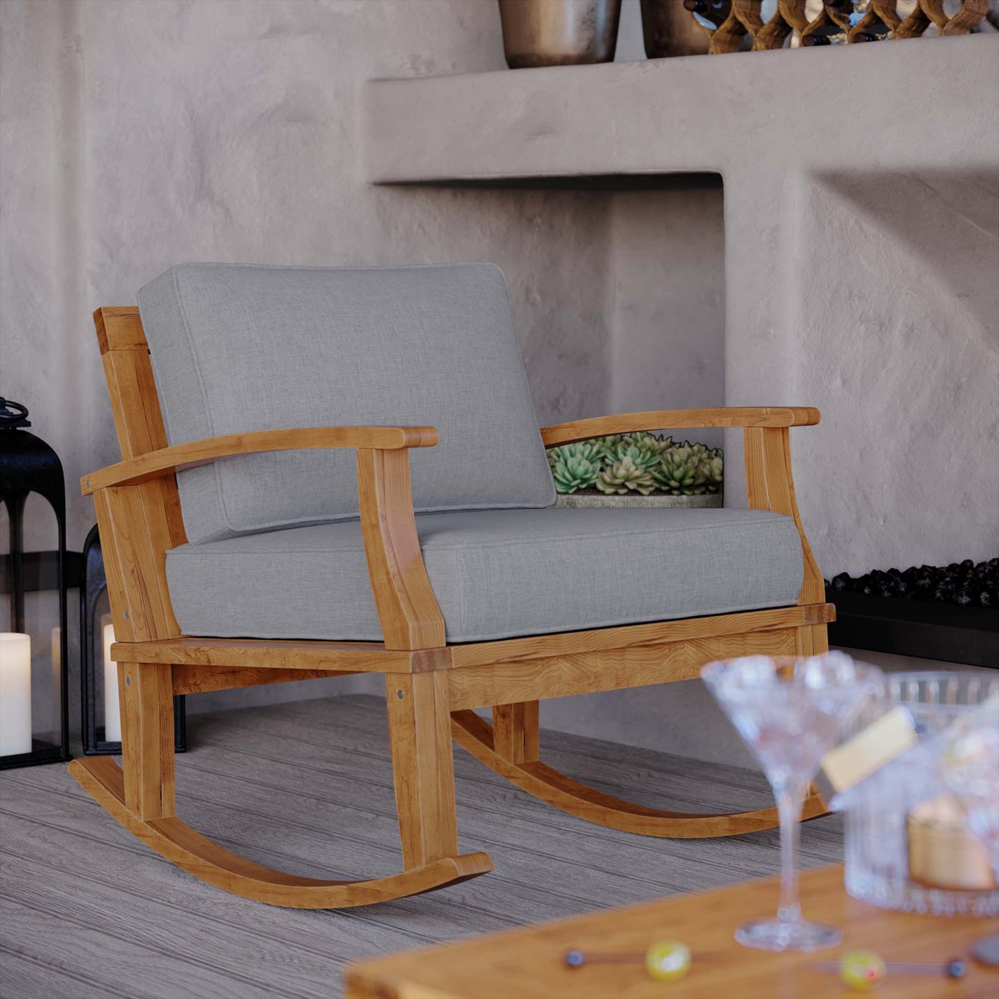 Marina Outdoor Patio Teak Rocking Chair in Natural Gray by Modway (4177)