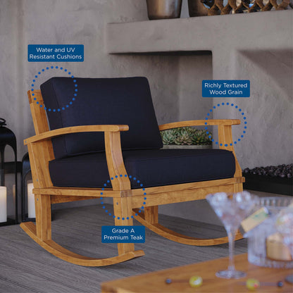 Marina Outdoor Patio Teak Rocking Chair in Natural Navy by Modway (4177)