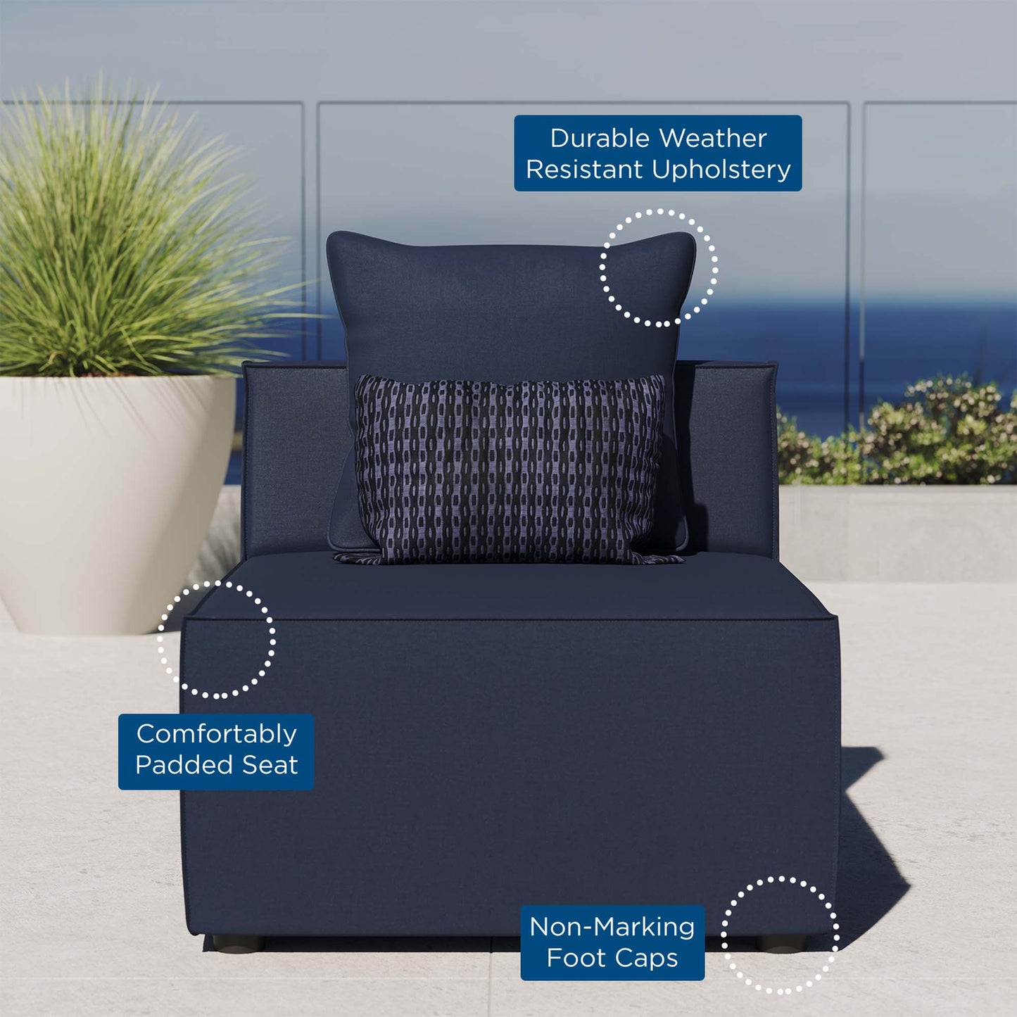 Saybrook Outdoor Patio Upholstered Sectional Sofa Armless Chair in Navy Blue by Modway (4209)