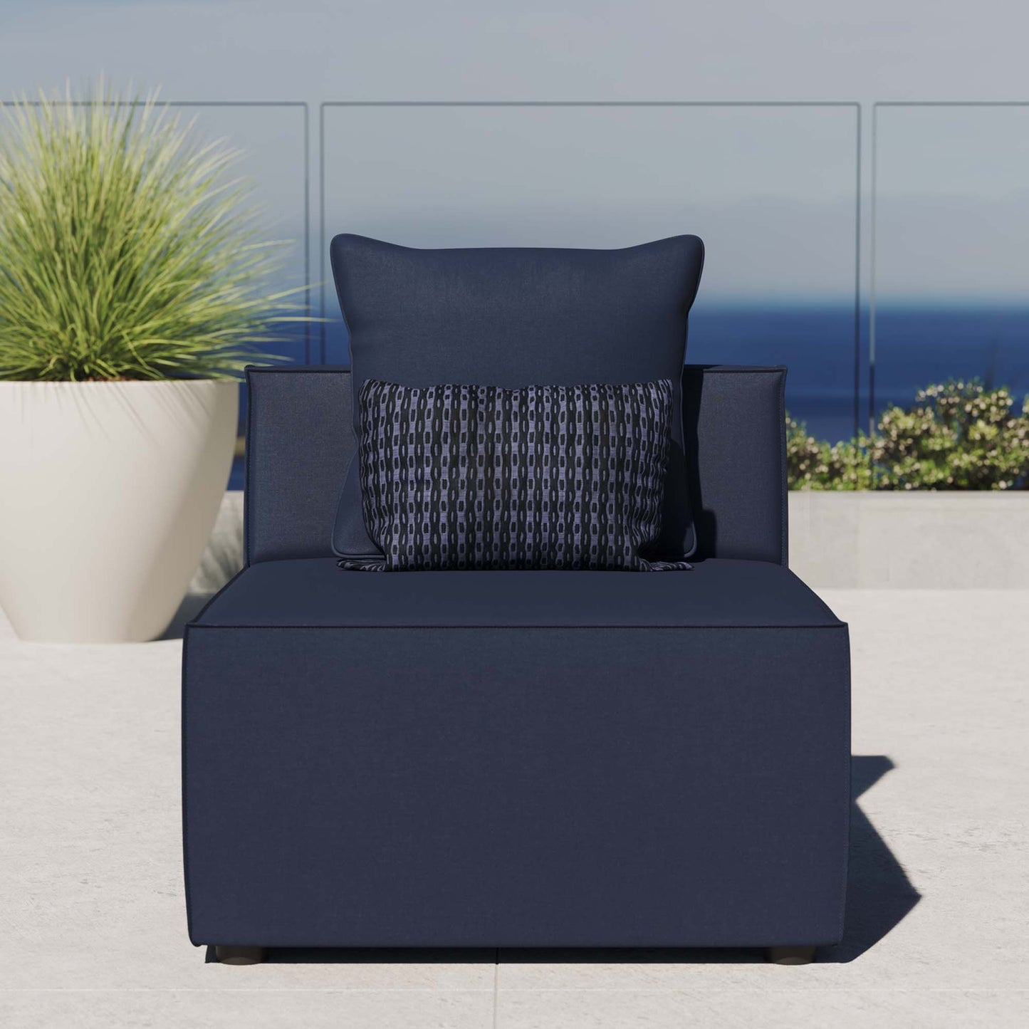 Saybrook Outdoor Patio Upholstered Sectional Sofa Armless Chair in Navy Blue by Modway (4209)
