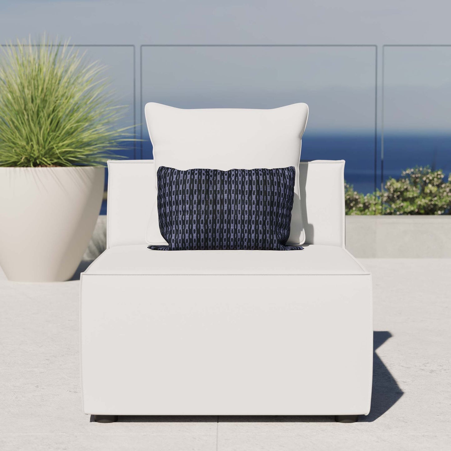 Saybrook Outdoor Patio Upholstered Sectional Sofa Armless Chair in White by Modway (4209)