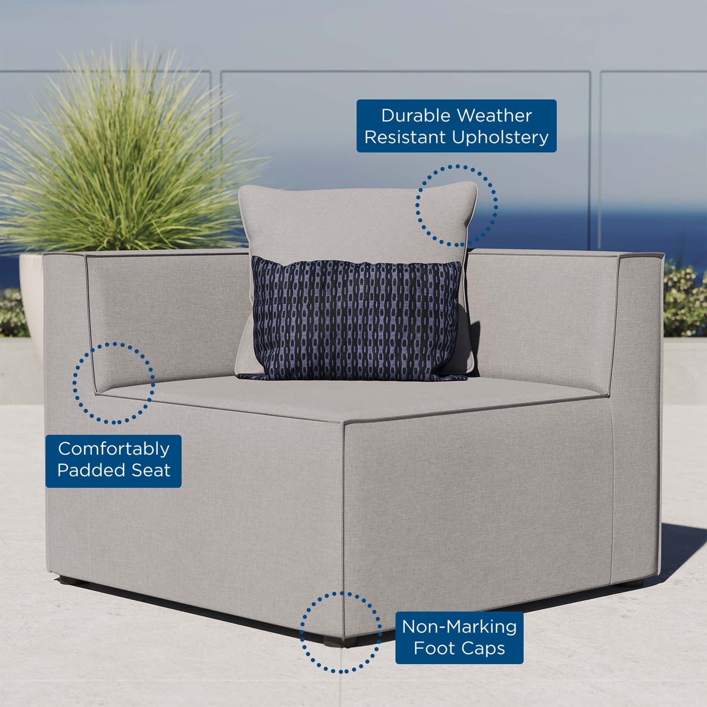 Saybrook Outdoor Patio Upholstered Sectional Sofa Corner Chair in Gray by Modway (4210)