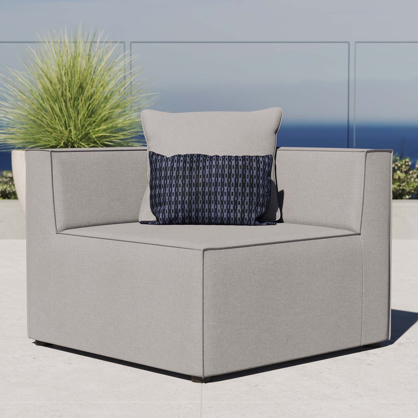 Saybrook Outdoor Patio Upholstered Sectional Sofa Corner Chair in Gray by Modway (4210)