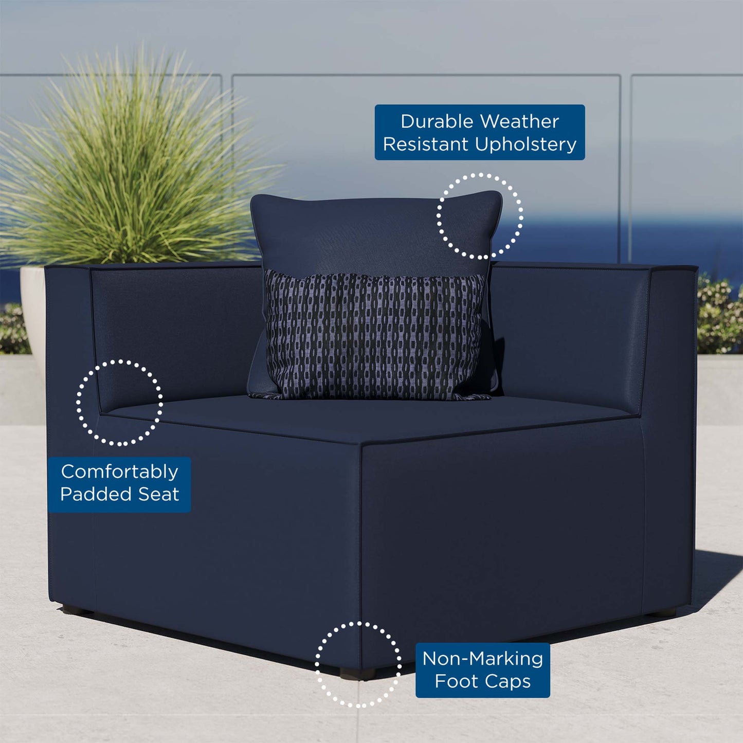 Saybrook Outdoor Patio Upholstered Sectional Sofa Corner Chair in Navy by Modway (4210)
