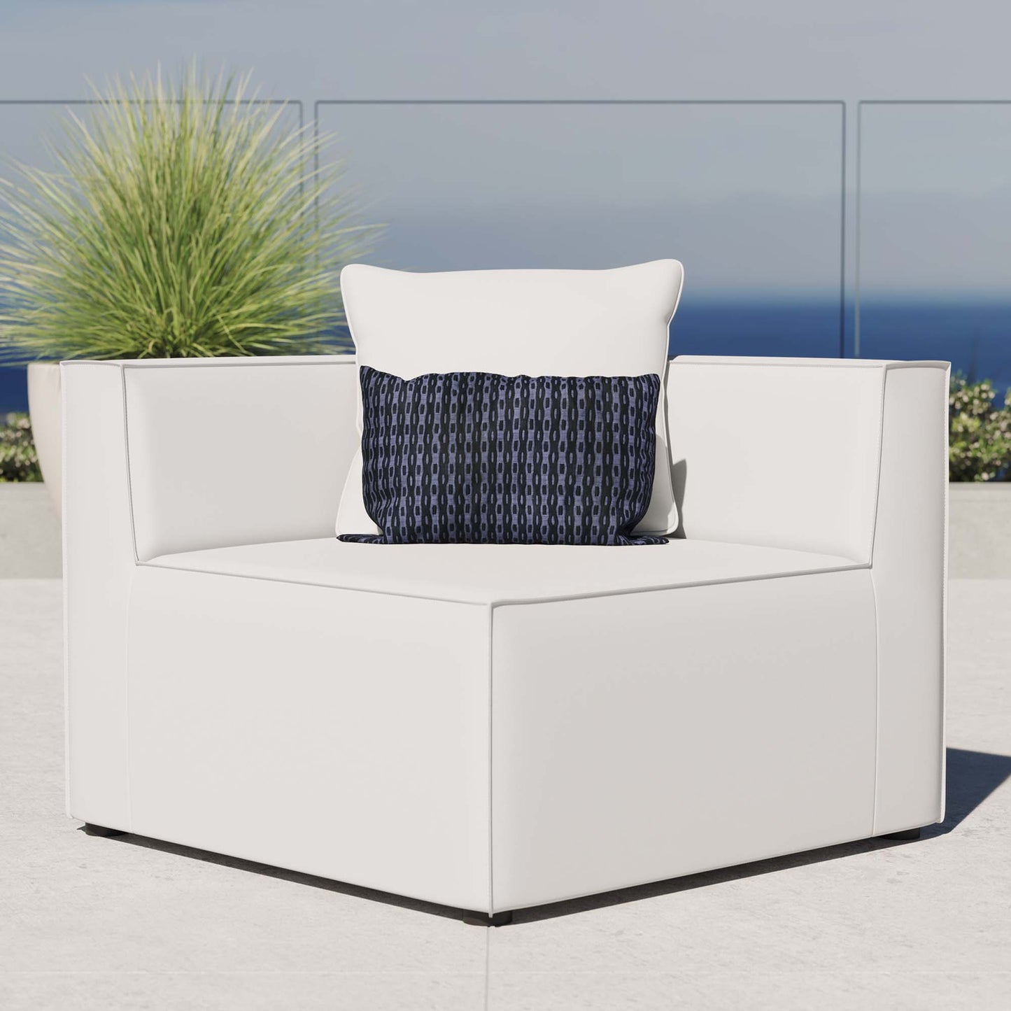 Saybrook Outdoor Patio Upholstered Sectional Sofa Corner Chair in White by Modway (4210)