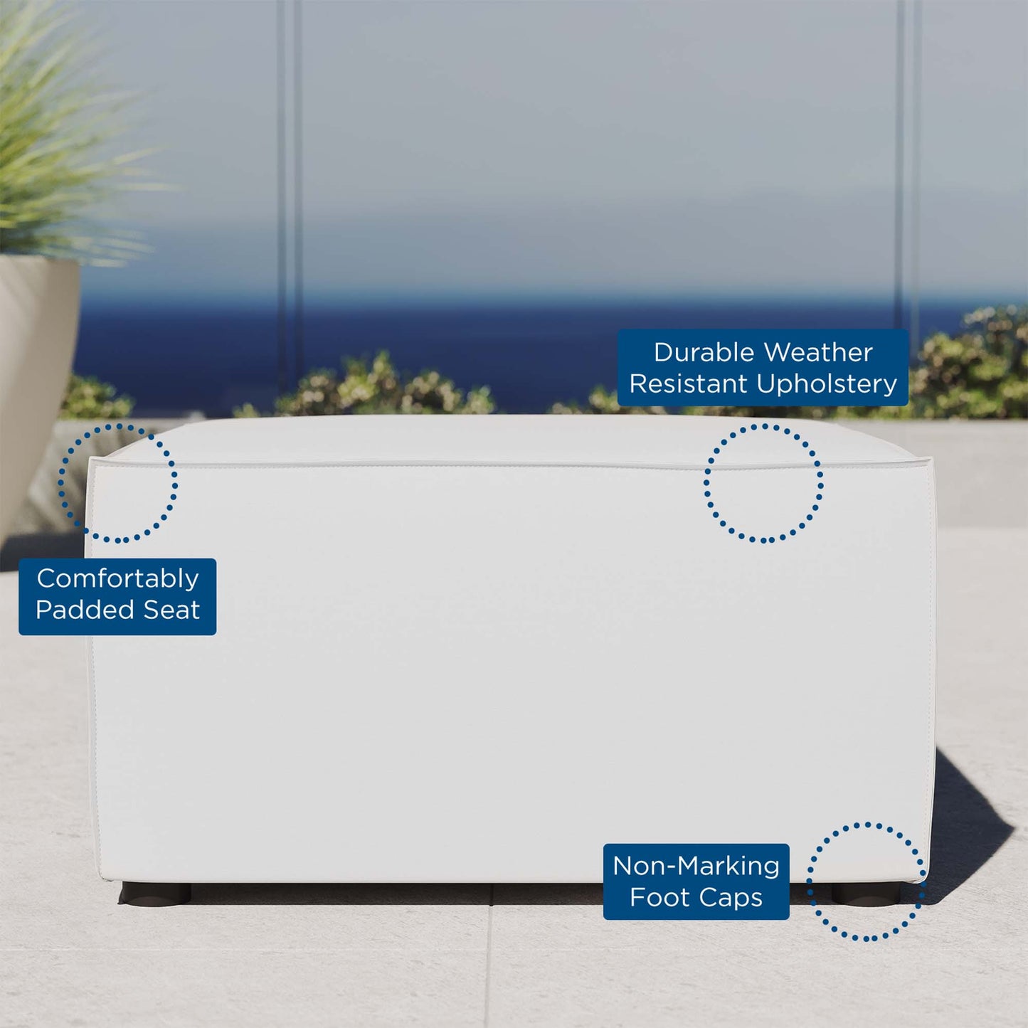 Saybrook Outdoor Patio Upholstered Sectional Sofa Ottoman in White by Modway (4211)
