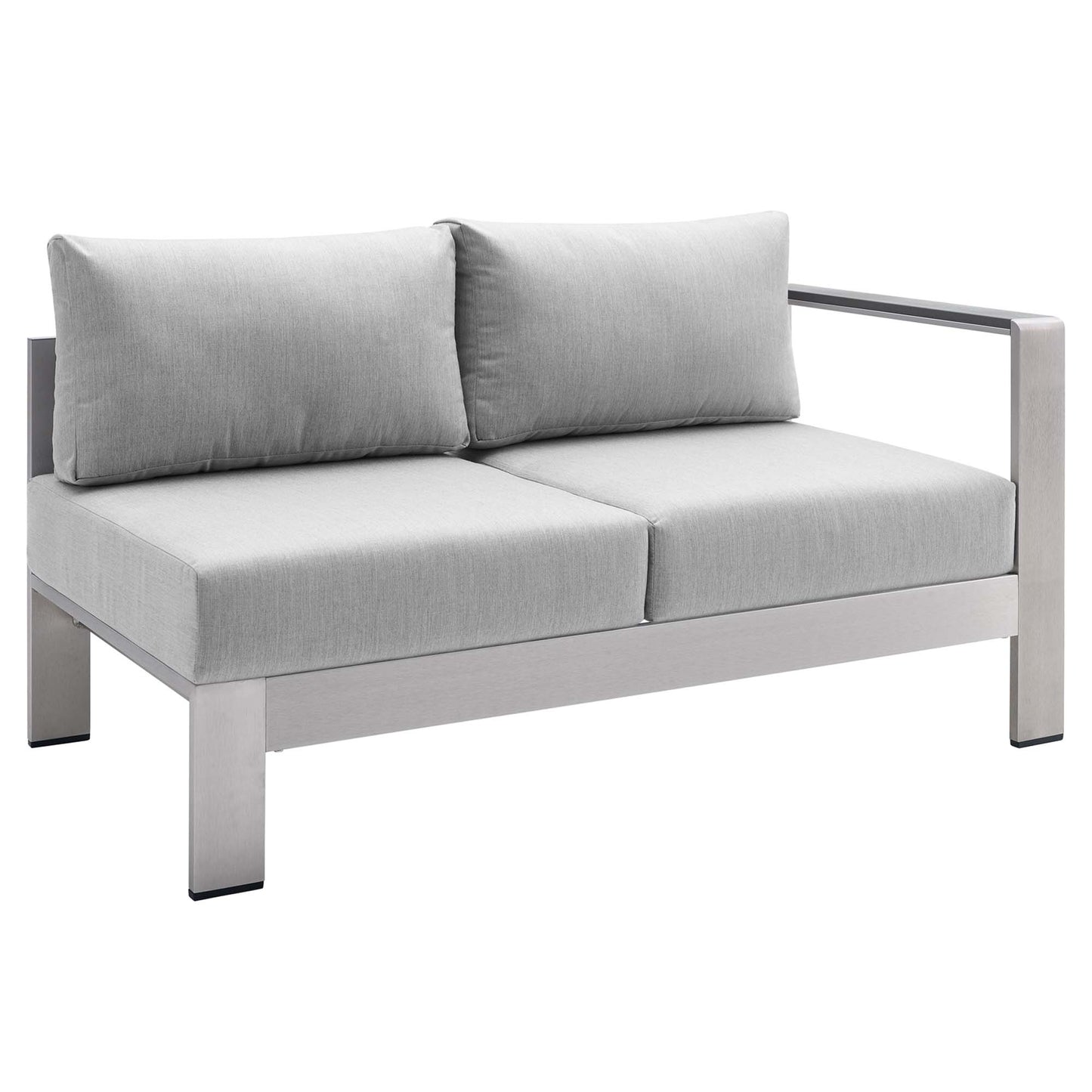 Shore Sunbrella Fabric Aluminum Outdoor Patio Right-Arm Loveseat in Silver Gray by Modway (4222)