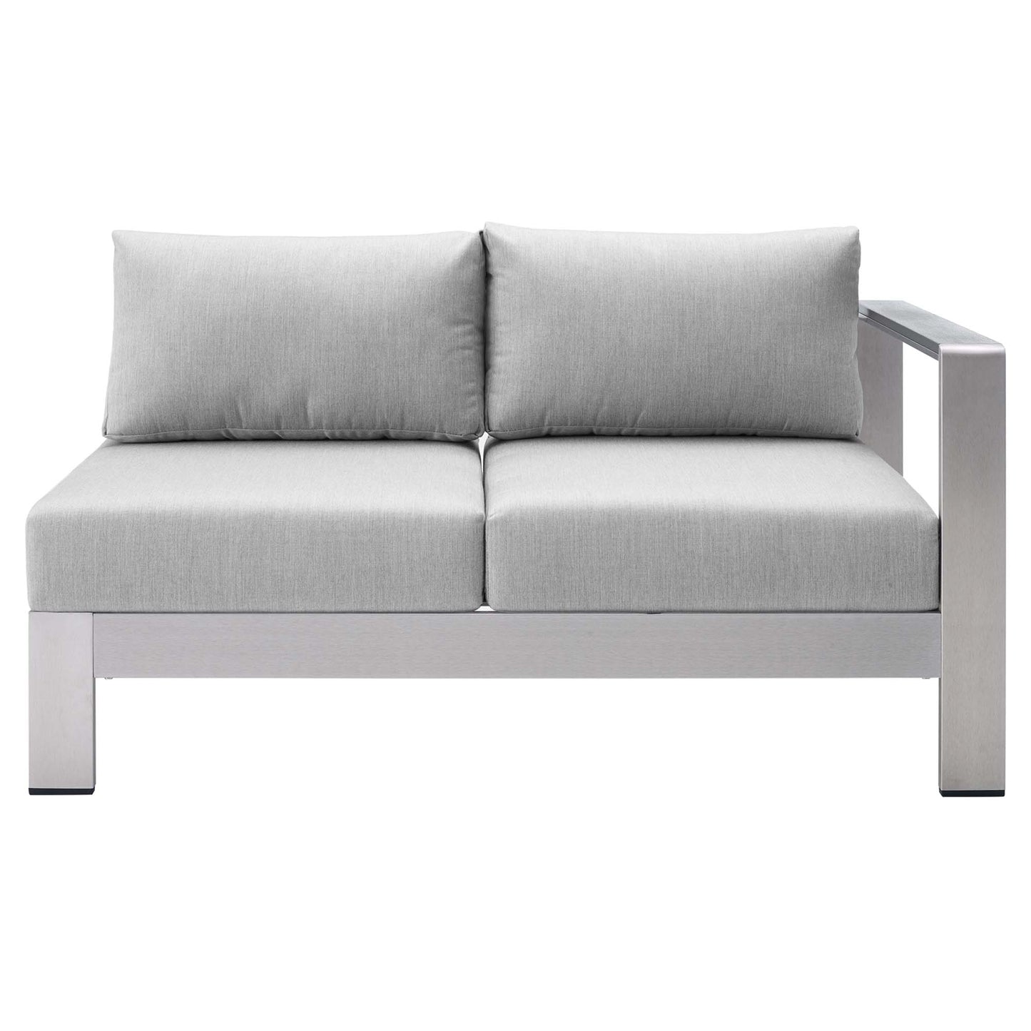Shore Sunbrella Fabric Aluminum Outdoor Patio Right-Arm Loveseat in Silver Gray by Modway (4222)