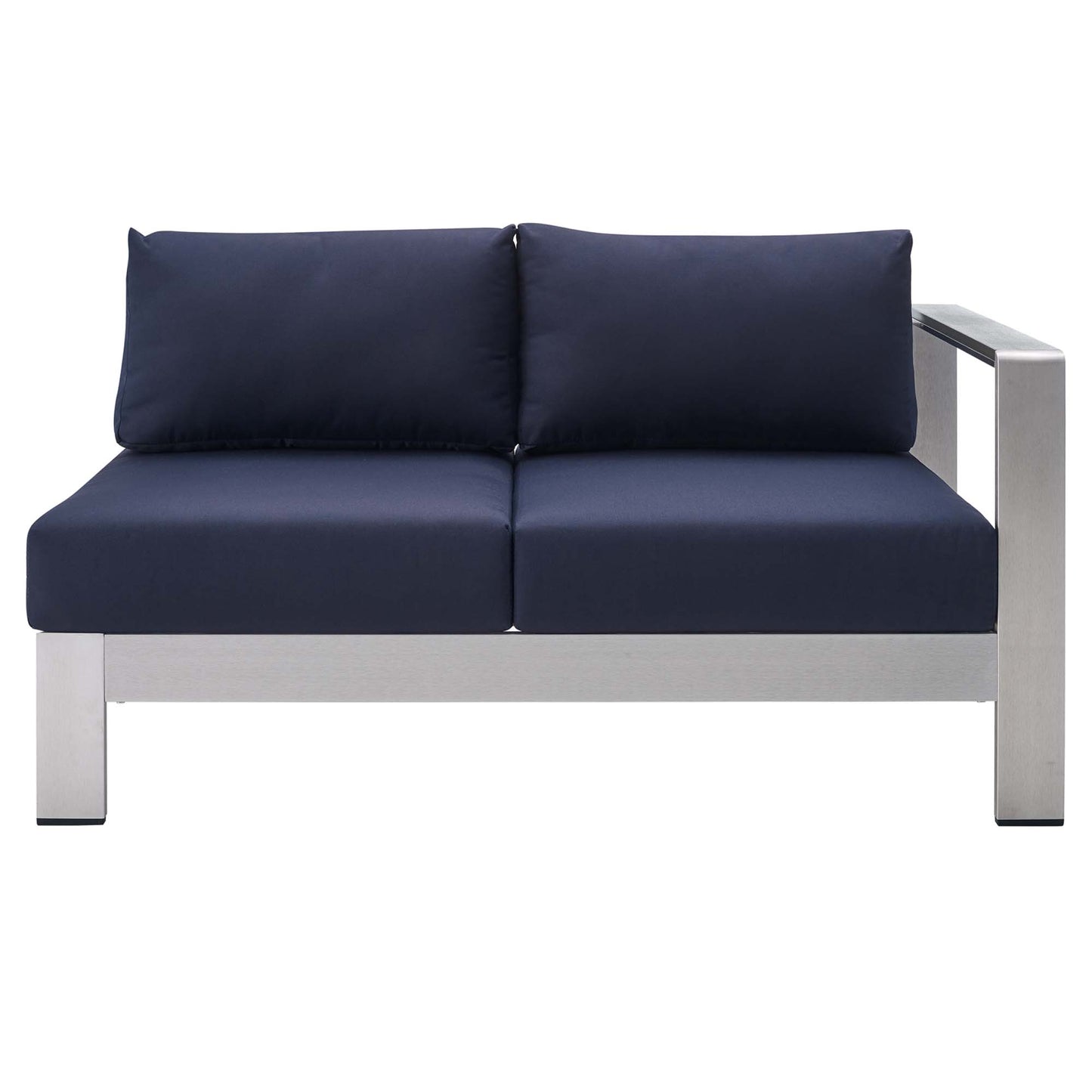 Shore Sunbrella Fabric Aluminum Outdoor Patio Right-Arm Loveseat in Silver Navy by Modway (4222)