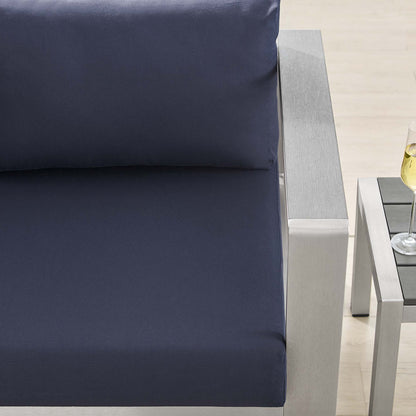 Shore Sunbrella Fabric Aluminum Outdoor Patio Right-Arm Loveseat in Silver Navy by Modway (4222)