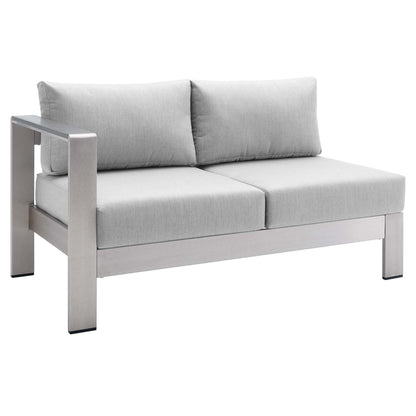 Shore Sunbrella Fabric Aluminum Outdoor Patio Left-Arm Loveseat in Silver Gray by Modway (4223)