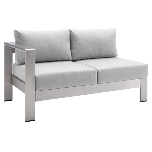 Shore Sunbrella Fabric Aluminum Outdoor Patio Left-Arm Loveseat in Silver Gray by Modway (4223)