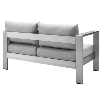 Shore Sunbrella Fabric Aluminum Outdoor Patio Left-Arm Loveseat in Silver Gray by Modway (4223)