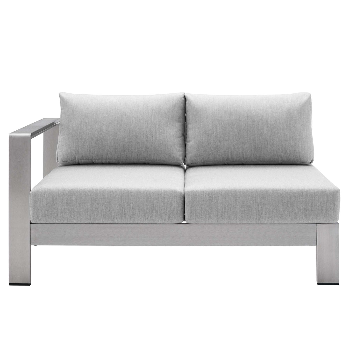 Shore Sunbrella Fabric Aluminum Outdoor Patio Left-Arm Loveseat in Silver Gray by Modway (4223)