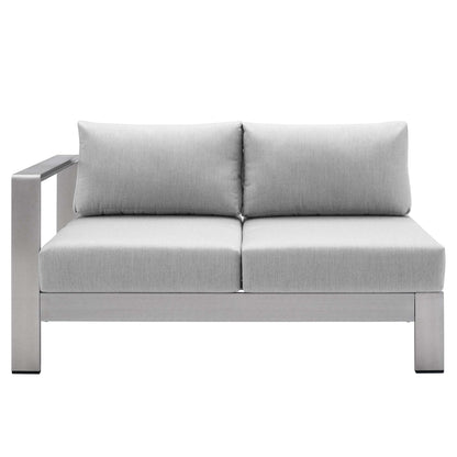 Shore Sunbrella Fabric Aluminum Outdoor Patio Left-Arm Loveseat in Silver Gray by Modway (4223)