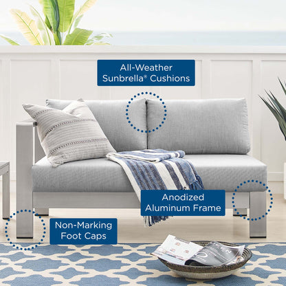 Shore Sunbrella Fabric Aluminum Outdoor Patio Left-Arm Loveseat in Silver Gray by Modway (4223)