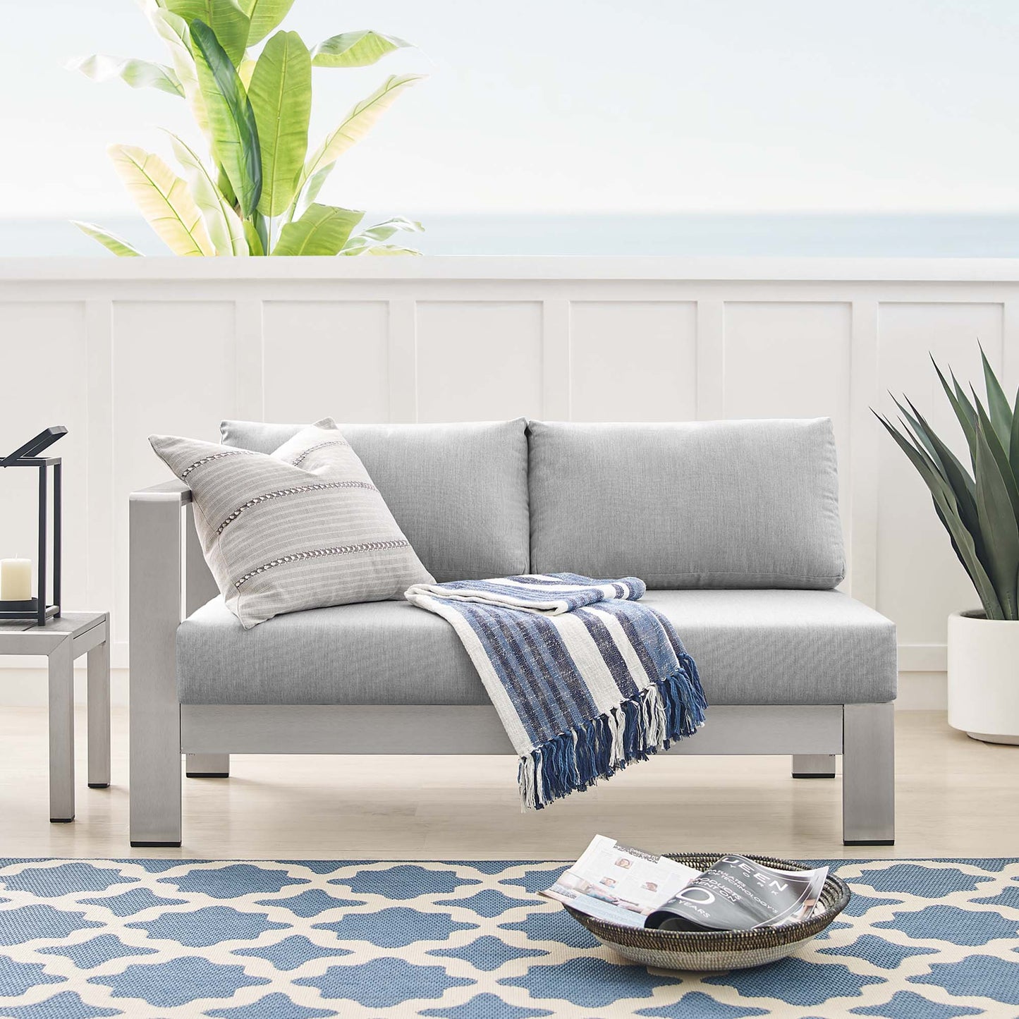 Shore Sunbrella Fabric Aluminum Outdoor Patio Left-Arm Loveseat in Silver Gray by Modway (4223)