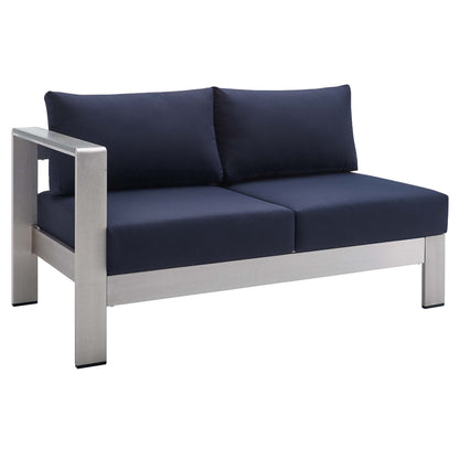 Shore Sunbrella Fabric Aluminum Outdoor Patio Left-Arm Loveseat in Silver Navy by Modway (4223)