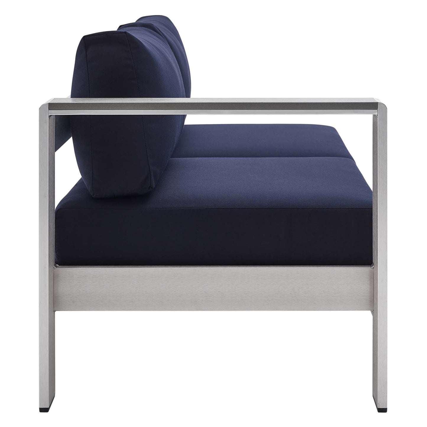 Shore Sunbrella Fabric Aluminum Outdoor Patio Left-Arm Loveseat in Silver Navy by Modway (4223)