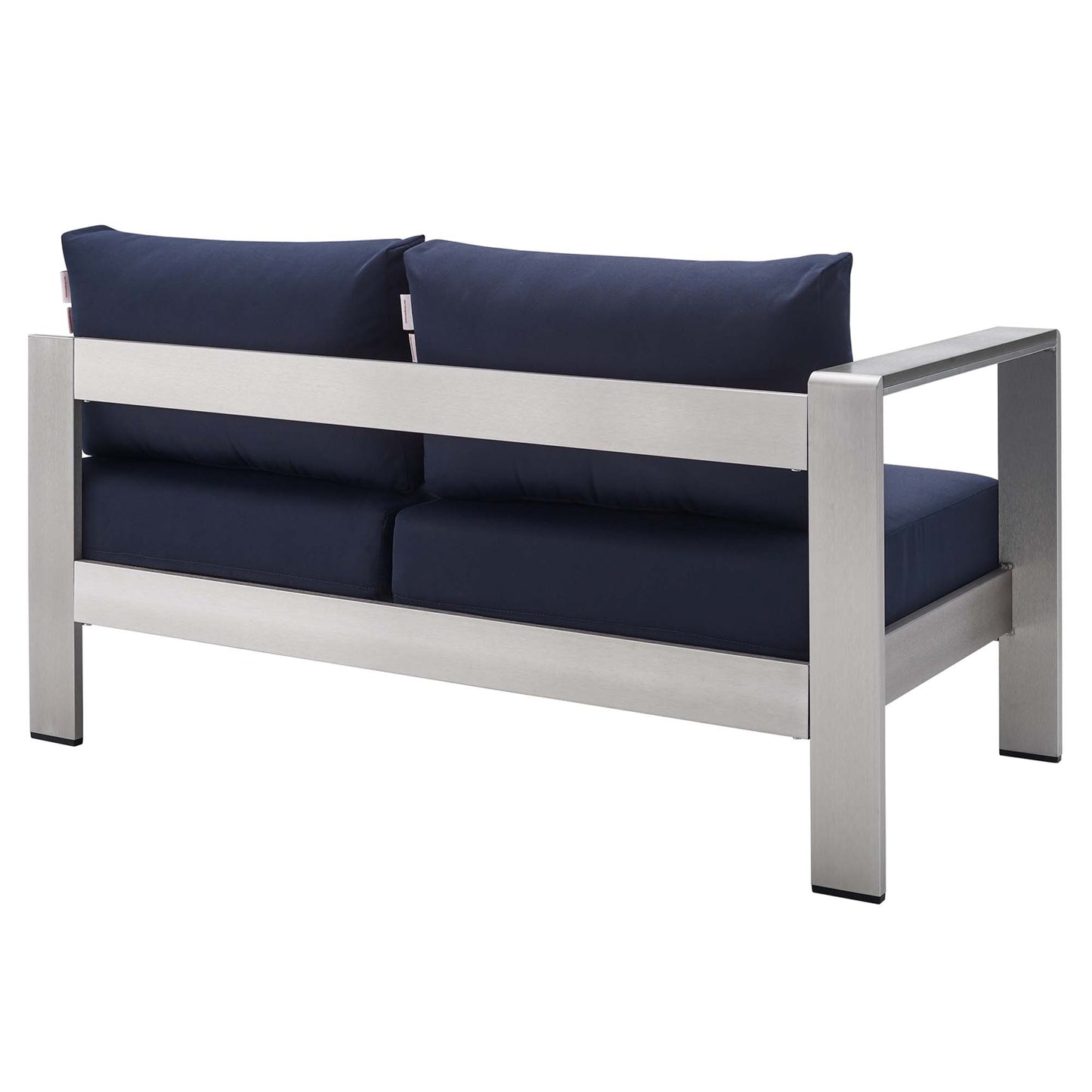 Shore Sunbrella Fabric Aluminum Outdoor Patio Left-Arm Loveseat in Silver Navy by Modway (4223)