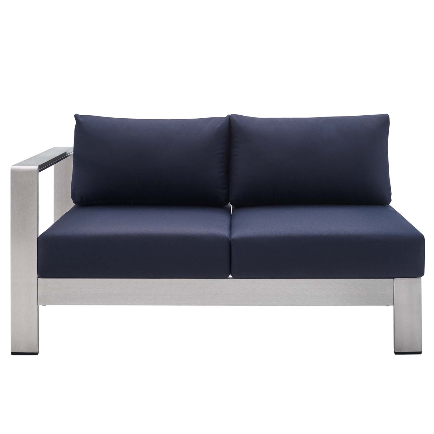 Shore Sunbrella Fabric Aluminum Outdoor Patio Left-Arm Loveseat in Silver Navy by Modway (4223)