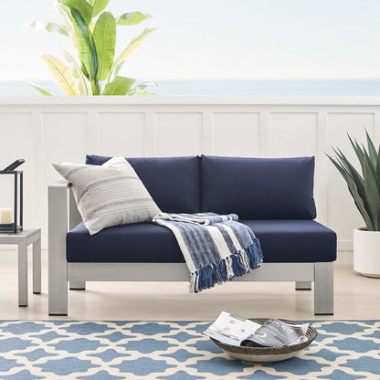 Shore Sunbrella Fabric Aluminum Outdoor Patio Left-Arm Loveseat in Silver Navy by Modway (4223)