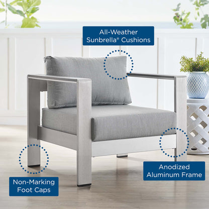 Shore Sunbrella Fabric Aluminum Outdoor Patio Armchair in Silver Gray by Modway (4225)