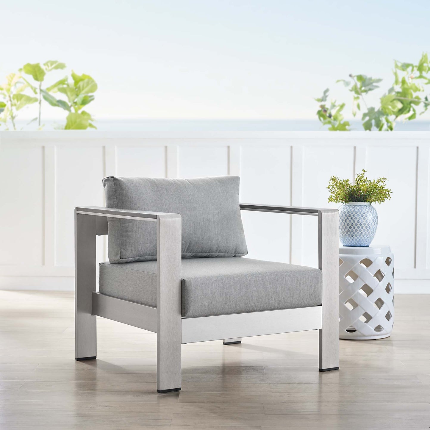 Shore Sunbrella Fabric Aluminum Outdoor Patio Armchair in Silver Gray by Modway (4225)