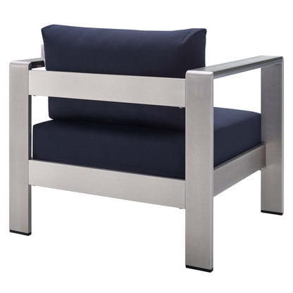Shore Sunbrella Fabric Aluminum Outdoor Patio Armchair in Silver Navy by Modway (4225)