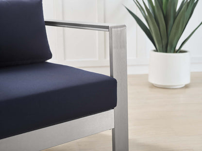 Shore Sunbrella Fabric Aluminum Outdoor Patio Armchair in Silver Navy by Modway (4225)