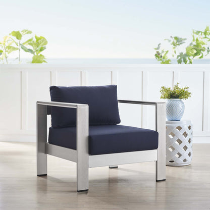 Shore Sunbrella Fabric Aluminum Outdoor Patio Armchair in Silver Navy by Modway (4225)