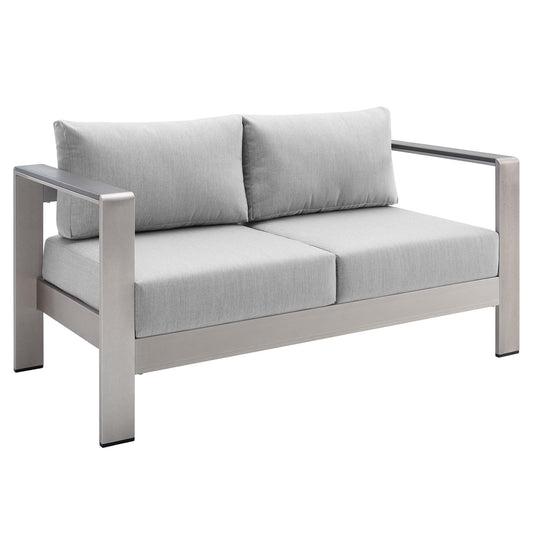 Shore Sunbrella Fabric Aluminum Outdoor Patio Loveseat in Silver Gray by Modway (4226)