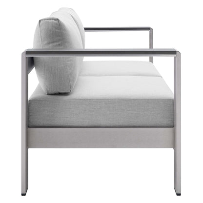 Shore Sunbrella Fabric Aluminum Outdoor Patio Loveseat in Silver Gray by Modway (4226)