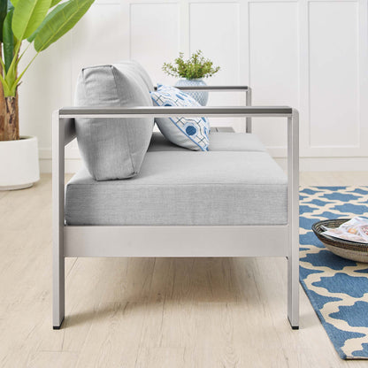 Shore Sunbrella Fabric Aluminum Outdoor Patio Loveseat in Silver Gray by Modway (4226)