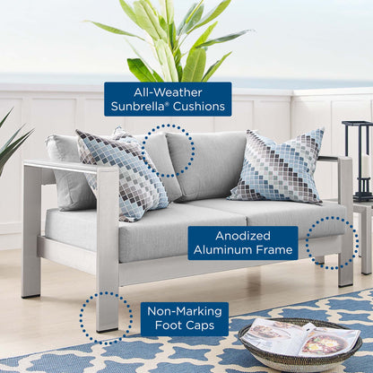 Shore Sunbrella Fabric Aluminum Outdoor Patio Loveseat in Silver Gray by Modway (4226)