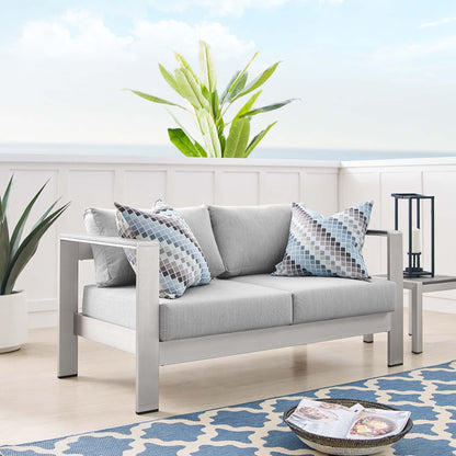 Shore Sunbrella Fabric Aluminum Outdoor Patio Loveseat in Silver Gray by Modway (4226)