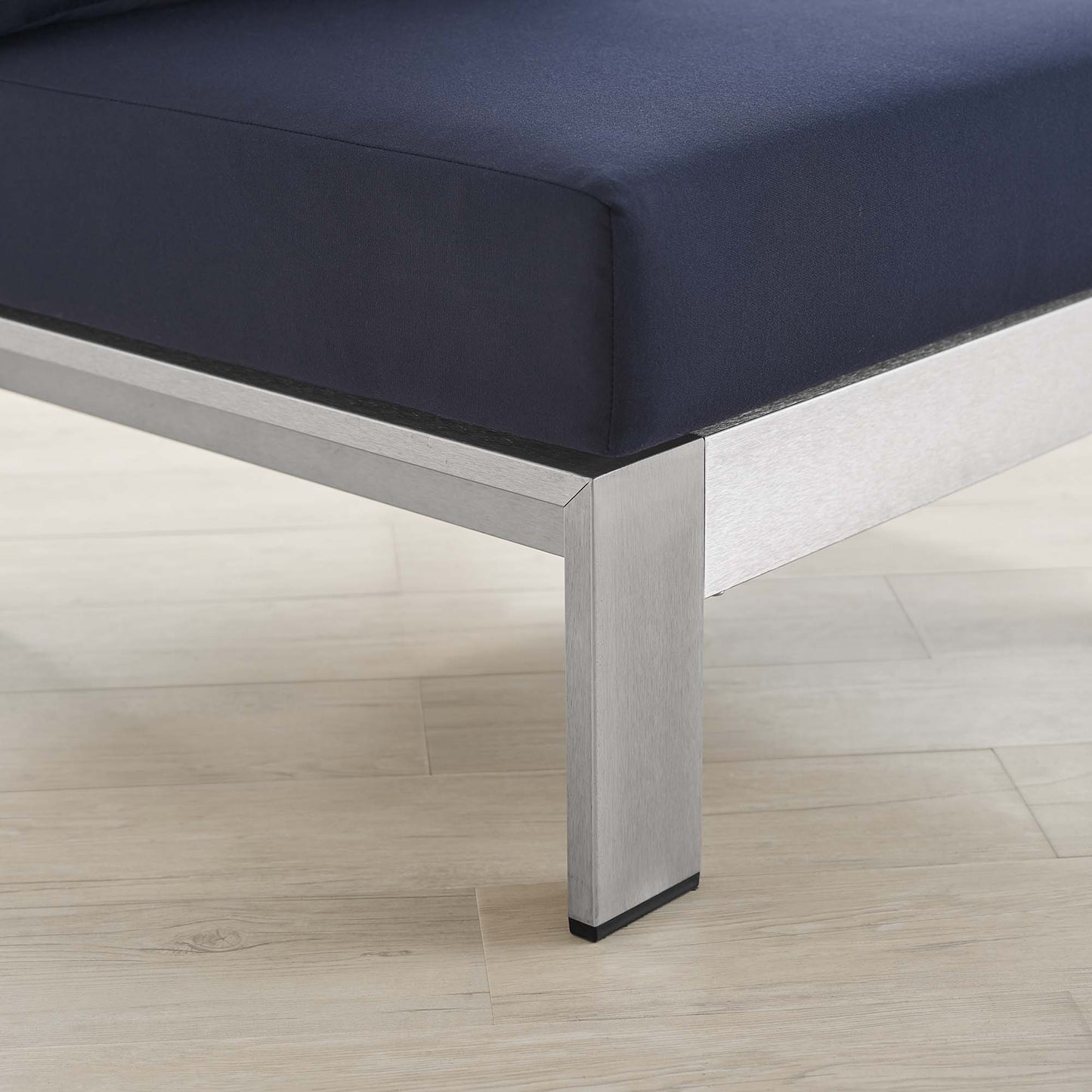 Shore Sunbrella Fabric Aluminum Outdoor Patio Armless Chair in Silver Navy by Modway (4227)