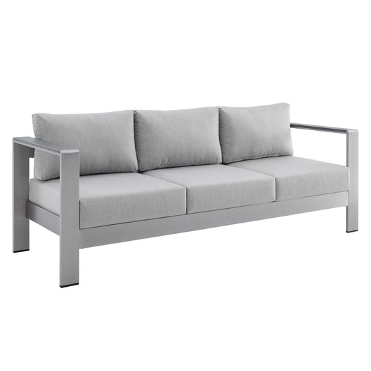 Shore Sunbrella Fabric Aluminum Outdoor Patio Sofa in Silver Gray by Modway (4228)