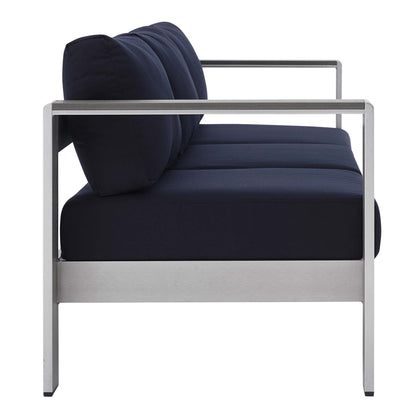 Shore Sunbrella Fabric Aluminum Outdoor Patio Sofa in Silver Navy by Modway (4228)