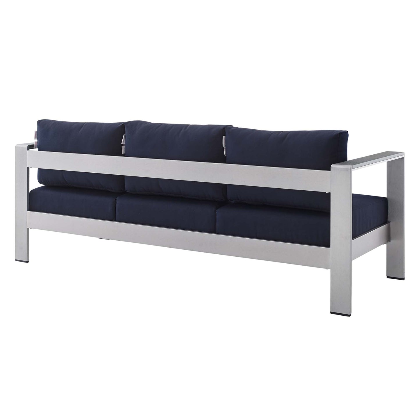 Shore Sunbrella Fabric Aluminum Outdoor Patio Sofa in Silver Navy by Modway (4228)