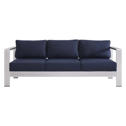 Shore Sunbrella Fabric Aluminum Outdoor Patio Sofa in Silver Navy by Modway (4228)
