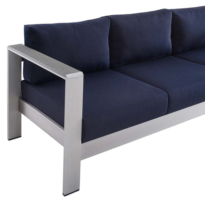 Shore Sunbrella Fabric Aluminum Outdoor Patio Sofa in Silver Navy by Modway (4228)