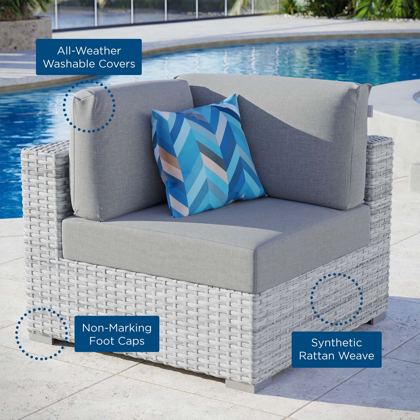 Convene Outdoor Patio Corner Chair in Light Gray Gray by Modway (EEI-4296)