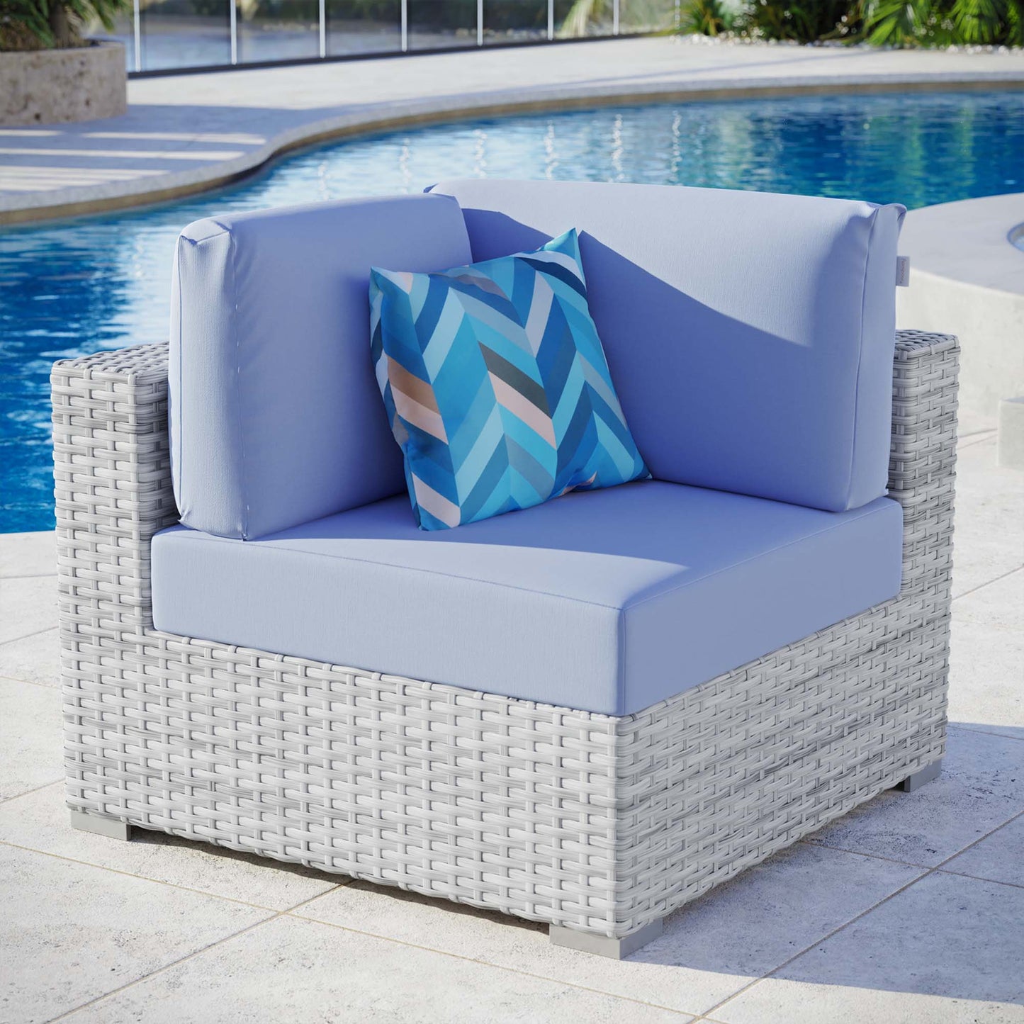 Convene Outdoor Patio Corner Chair in Light Gray Light Blue by Modway (EEI-4296)